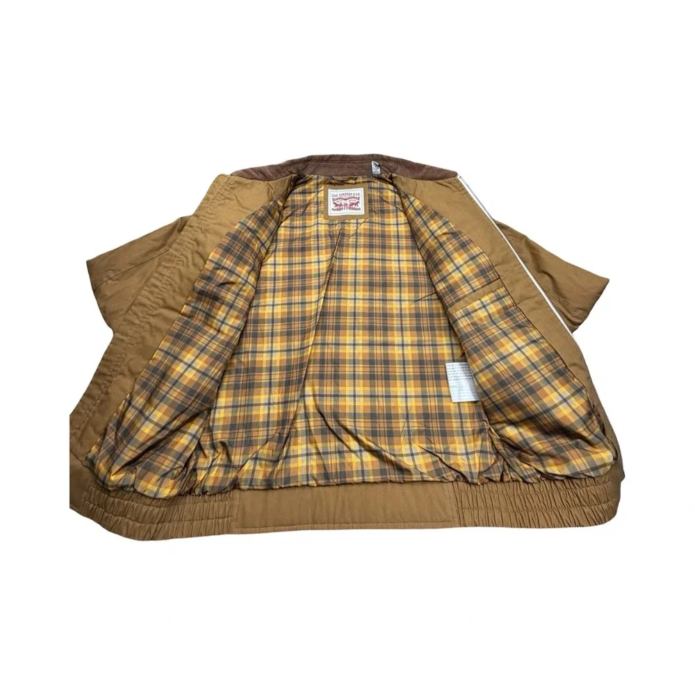 Levis Jacket Mens M Tan Prototype Sample Canvas Corduroy Collar Plaid Lined Zip